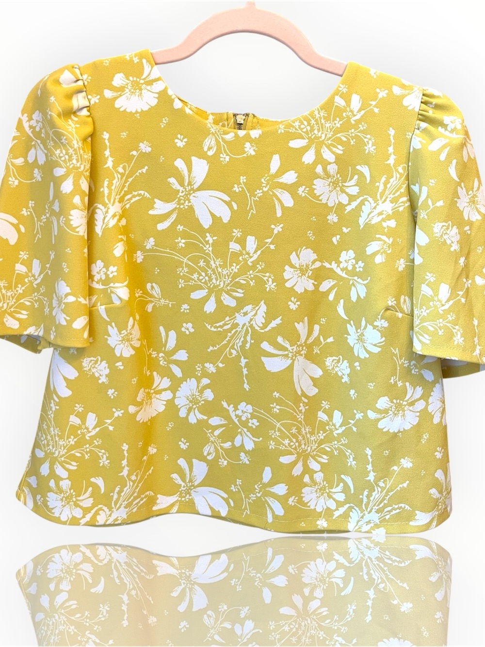 MELLODAY Yellow Floral Puff-Sleeve Blouse